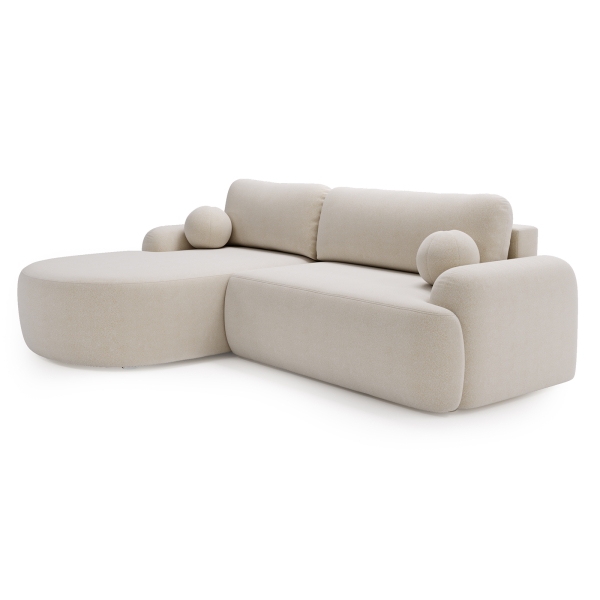 NOWOCZESNY NAROŻNIK AGAT L Z MIŁEJ TKANINY BARANEK FUNKCJA SPANIA - PÓŁPROFIL